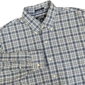 Lands End Mens Large Tall Blue Plaid No Iron Twill Button Down Shirt L/T 16-16.5